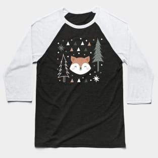 Cute Fox in the Forest Green and Grey Baseball T-Shirt